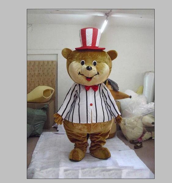 2020 laço Venda direta da fábrica Red barriga listrada encantador urso Mascot Costume Adult