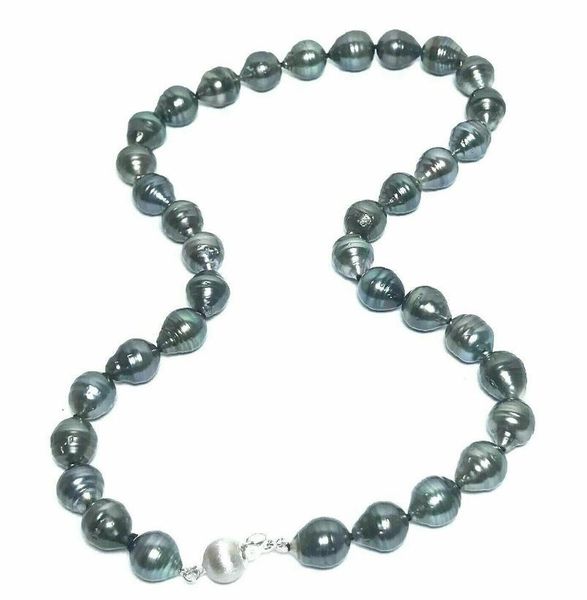 

fast gorgeous natural 9-10 mm peacock black green pearl necklace 18"