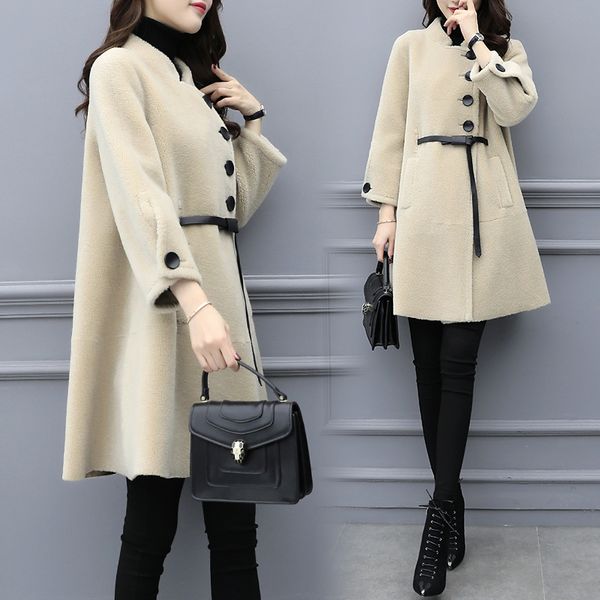 

lamb women winter long coats turtleneck coat female windbreaker office lady trench coat for women overcoat women's down cardigan, Tan;black