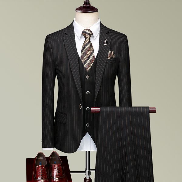 

suit suit men stripes business leisure groom marriage dress positive pack england wind autumn three-piece set, White;black