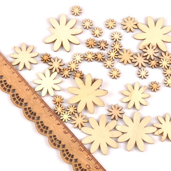 

50pcs natural mix flower pattern wood scrapbooking carft for home decoration party ornament diy 10-35mm mt0668