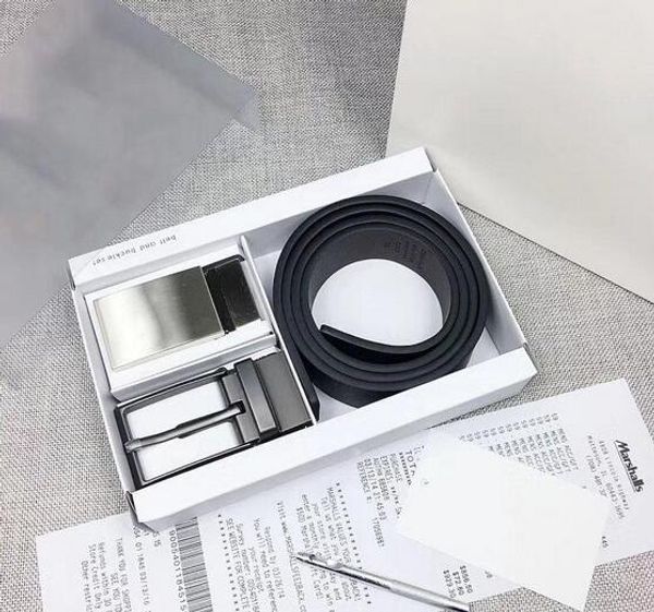 

2018 мода мужской ремень из натуральной кожи две пряжки мужские ремни с подарочной коробке высокого качества, Black;brown