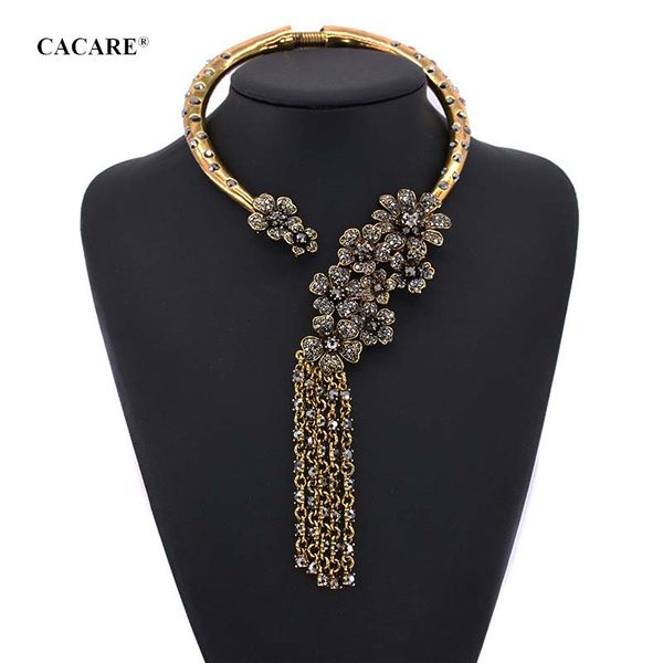 

big chocker long fringe large necklace maxi women fashion jewelry collares metal statement 2 choices f1106 bohemian, Golden;silver