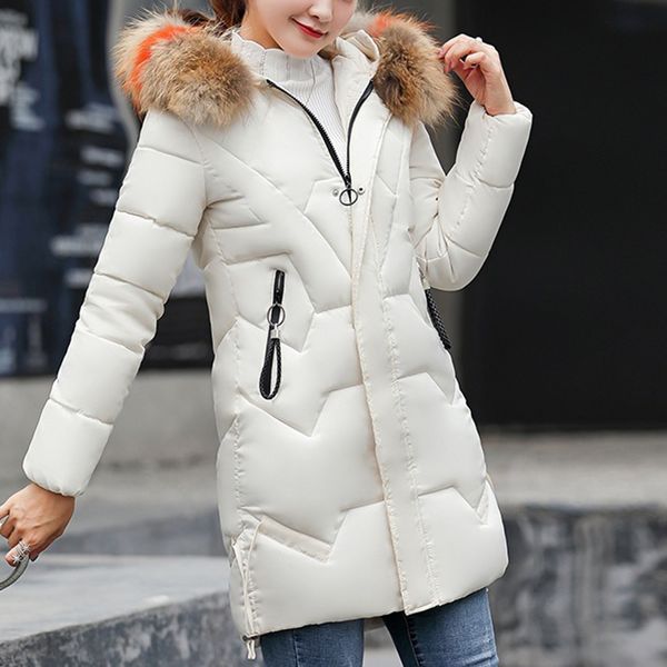 

2019 fashion women winter fur long parka hooded thick jacket korean style warm casual loose slim female large size cotton coat, Black