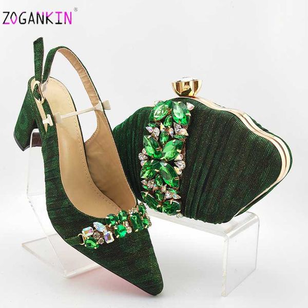 

lady african shoes with matching bags set nigerian women's party shoes and bag sets green color women high sandals, Black