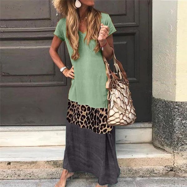 

party dresses vintage leopard long dress plus size short sleeve loose beach summer fashion casual women, White;black