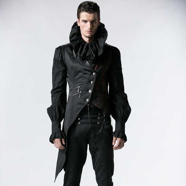 

punk rave men's vest steampunk winter men vintage gothic vest jacket black sleeveless single breasted asymmetric waistcoat, Black;white