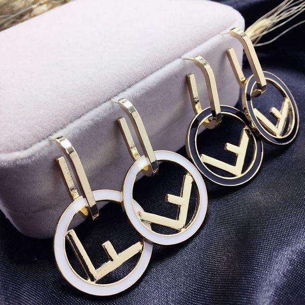 

s925 silver needle net red with the same paragraph silver needle earrings exaggerated f letter simple circle earrings female retro, Golden;silver