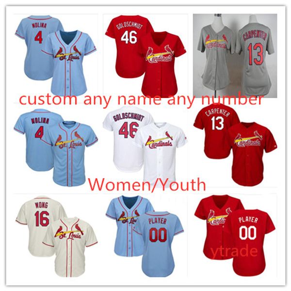 

new womens youth st. louis custom jersey cardinal yadier molina paul goldschmidt matt carpenter adam wainwright kolten wong kid girls jersey, Blue;black