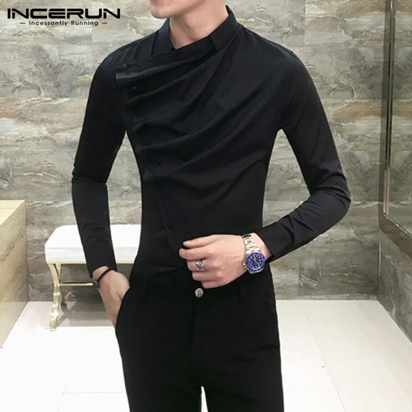 

men's casual shirts incerun gothic shirt men long sleeve personality solid color clubwear party dress stylish blouse camisa 2021, White;black