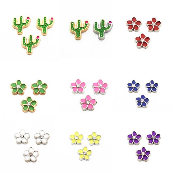 

selling 10pcs/lot cactus flower floating charms living glass floating memory locket charms jewelry, Bronze;silver