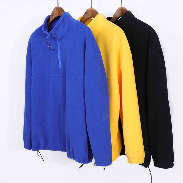 

casual mens new half zipper sweater men's solid color men's sweater stand collar plus velvet sweater loose long sleeves size m-xl, Black