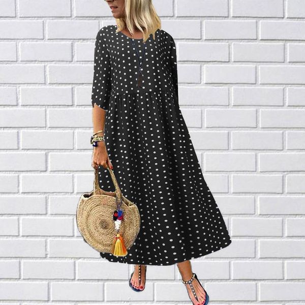 

women's dress spring plus size 2020 dresses bohemian dot ropa mujer o-neck vadim polka dress three quarter vestidos de festa d23, Black;pink