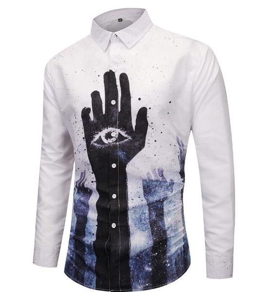 

дизайнерская европейская версия рубашки с длинными рукавами новый бренд продает высокое качество футболки лето рука печати рубашки мужчины п, White;black