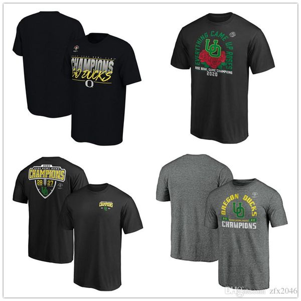

ncaa men's oregon ducks college fanatics branded 2020 rose bowl champions receiver t-shirts black red blue printed logos fans tees
