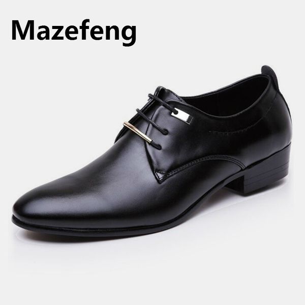 

mazefeng pointed toe formal shoes man wedding oxford shoes for men dress mens oxfords leather men plus size 38-48, Black