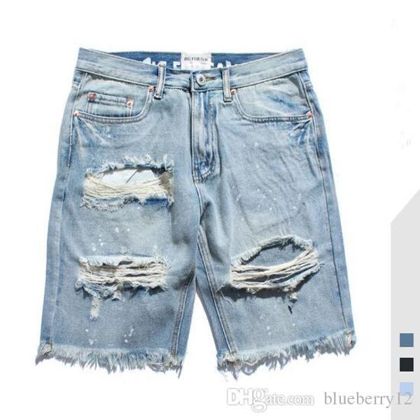 

мужские джинсы summer new high street distrressed омывается сплошной цвет мужской denim шорты hole джинсы азиатский размер s-2xl, Blue
