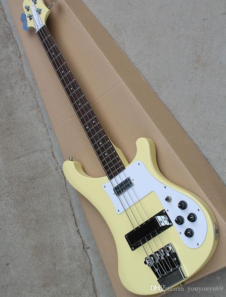 

yellow 4-string low electric guitar with white pickup, rosewood scale, chrome hardware, 22 sounds, custom service