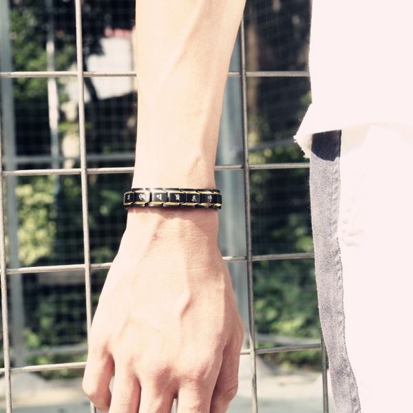 

lettering korean-style magnet titanium steel mens bracelet-style personality influx popular jewelry cool radiation-proof wrist womens, Black