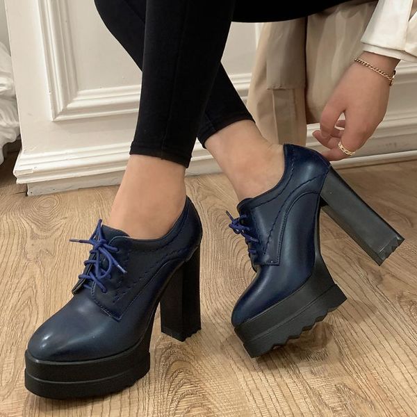 

sarairis 2020 new fashion chunky high heels office lady pumps woman shoes lace up platform spring/autumn shoes women pumps, Black