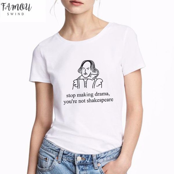 

smaking drama you are not shakespeare v neck summer fun letter printing casual fashion short sleeved harajuku women t shirt, White