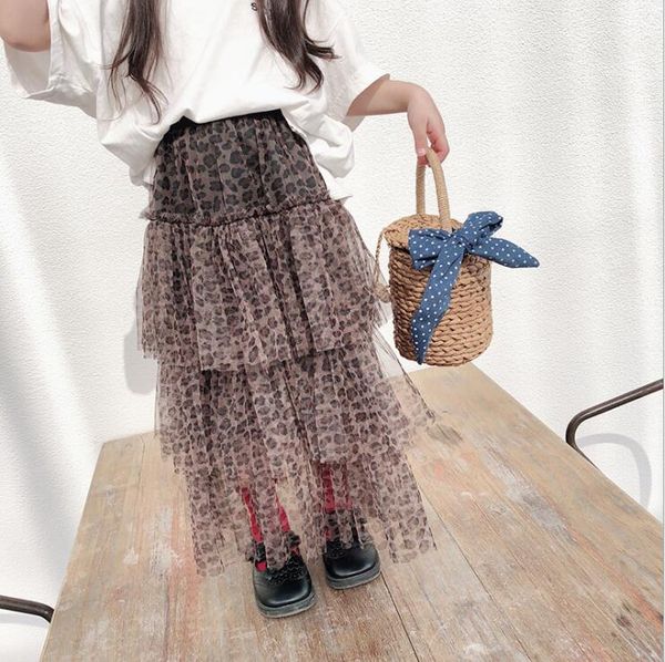 

2020 new korean style wholesale girls leopard skirt spring summer fashion girls mesh skirt 3-8t b307