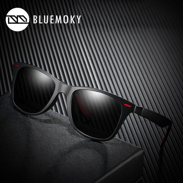 

bluemoky square rivet sun glasses male polarized uv400 black sunglasses fro men polaroid brand driving shades for men 2019 retro, White;black