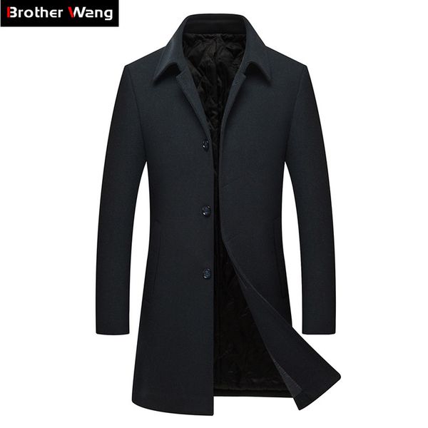 

2019 зима новый мужской деловой моды шерстяное пальто классический стиль solid color slim fit толстые теплый длинные куртки мужчины марка ши, Black