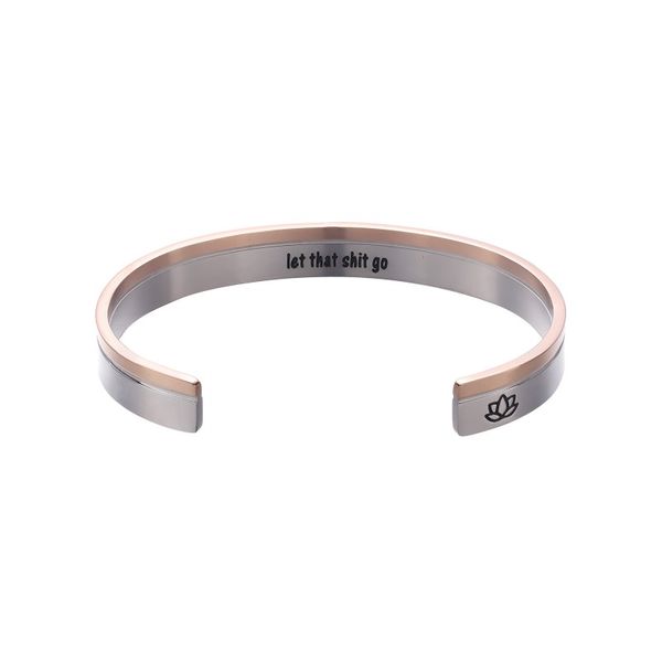

9mm letters let that shit go bracelet cuff open inspirational stainless steel for women men silver birthday party gift jewelry, Black