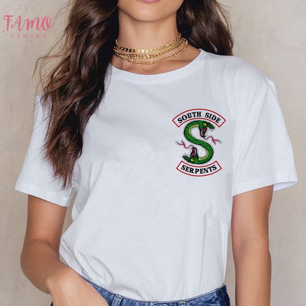 

riverdale southside t shirt women 90s south side serpents vintage t shirt harajuku ullzang tshirt snake print tees female, White