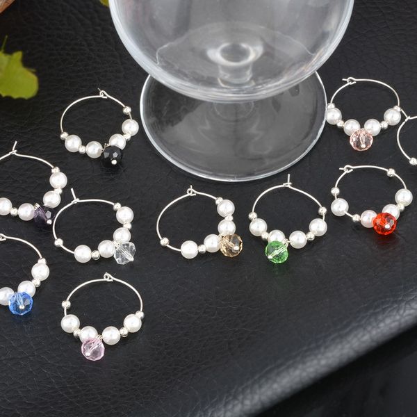2017 New Mixed Faux Pearl Beads Wine Charms Gifts Wine Glass