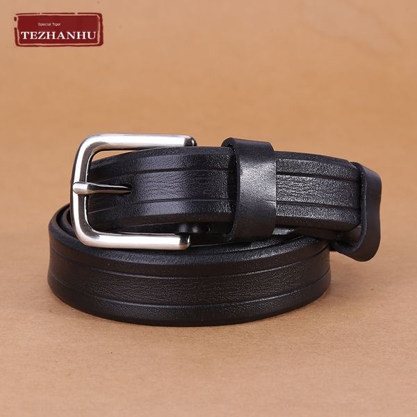 

layer cowhide belt women's casual ins all-match belt student and jeans pin jeans alloy pin buckle, Black;brown