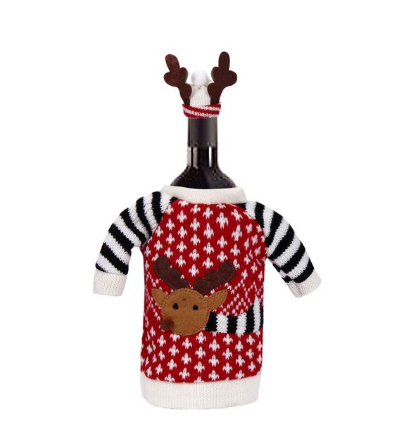

christmas dress christmas cute deer style knitting wool red wine bottle cover home decoration 5zhh106