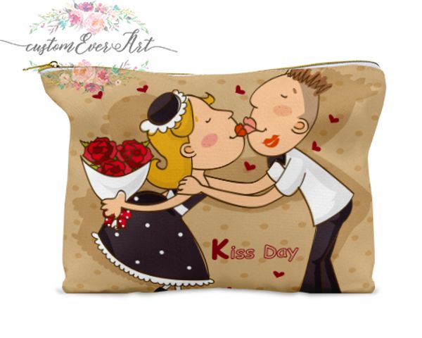 

international kissing day cosmetic bag cosmetic case pouch makeup bag cute travel for women gift
