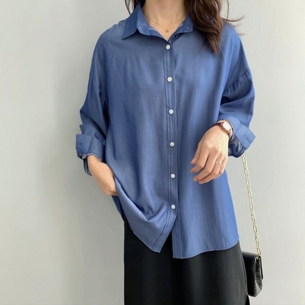 

women's blouses & shirts 2021 women spring autumn luxury long sleeve solid loose casual blouse shirt button down ladies top, White