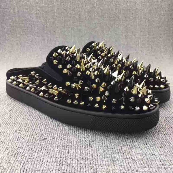 

2017 luxury desinger shoes red sole casual slipper closed toe spikes red bottom shoes casual lazy sneakers pik pik shoe, Black