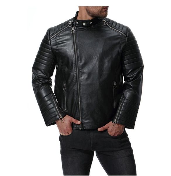 

europe america leather jacket mens slim motorcycle leather coat men slim jackets clothes personalized stage street fashion, Black