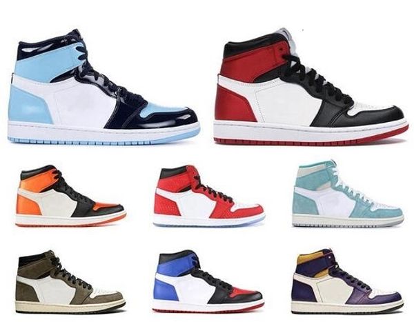 

new 1 1s high og men basketball shoes satin black toe unc mocha shattered backboard fearless court purple mens athletic sports sneakers