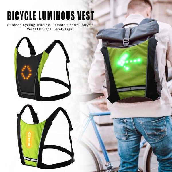 

cycling bike vest led wireless safety turn signal light bicycle luminous remote control night riding warning light, Black
