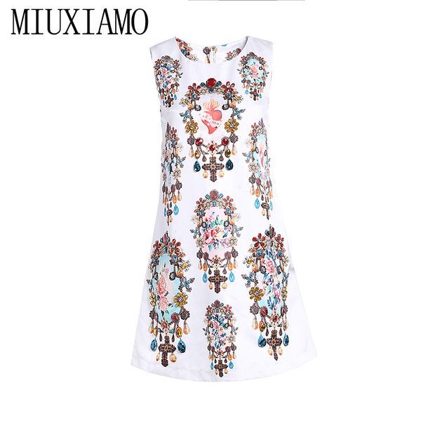 

miuximao 2019 spring fashion sleeveless o-neck diamonds print summer casual summer dress women, Black;gray