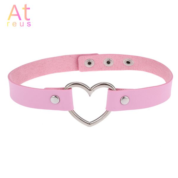 

10 colors pu leather punk heart studded choker necklace rivet buckle collar necklace gift for women jewelry, Silver