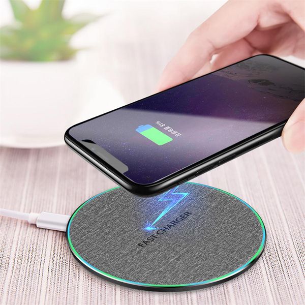 

10w aluminium cloth qi wireless fast charger wireless quick wireless charger quick charging stand for iphone 11 pro 8 x samsung s9 note