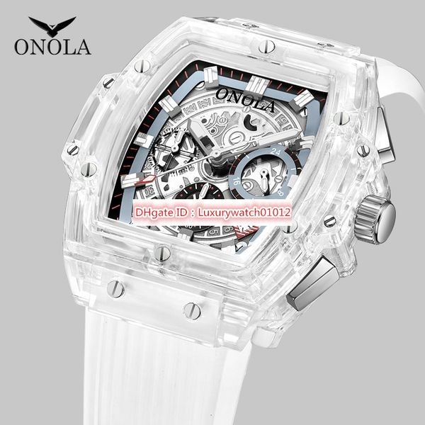 

onola brand designer plastic watch men 2019 casual unique luxury quartz wristwatch male square transparent white sport men watch