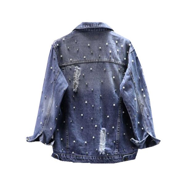 

beading feminine jeans coat autumn bf women's windbreaker oversize jeans jacket pearls loose denim jacket for women streetwear, Black;brown
