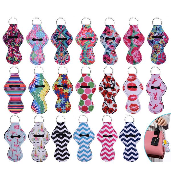 

100pcs/lot 59 style lily design stock neoprene keychain chapstick holder for sale