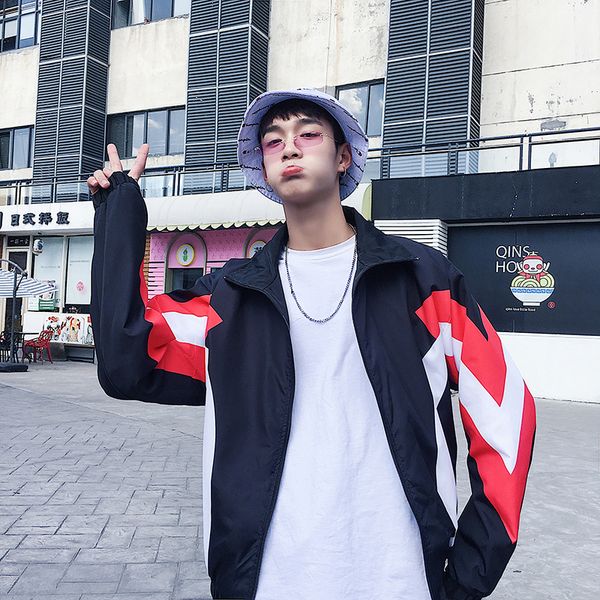 

harajuku hip-hop stitching jacket male trend korean version handsome jacket autumn loose bf wind baseball suit, Black;brown