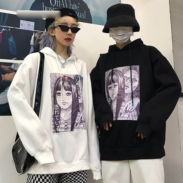 

women designer hoodies woman clothes novelty style horror comics print long sleeve velvet pullovers 100% cotton sweatshirt women men, Black