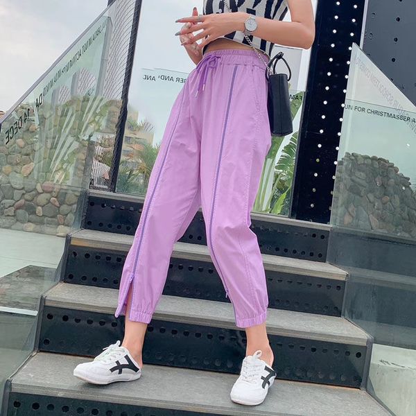 

women new 2020 spring summer fashion high waist trousers female casual thin wild sport pants ladies loose harem pants tide l211, Black;white