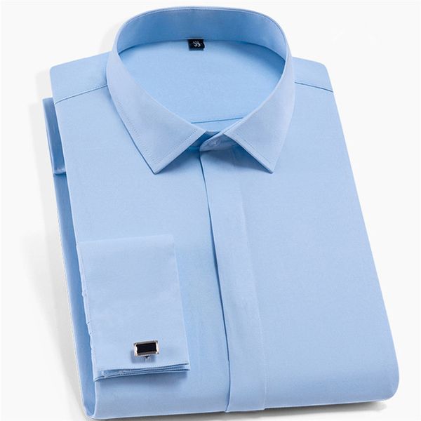 

men's shirts men's business casual formal shirts french double-layer placket concealed button-slim fit, White;black