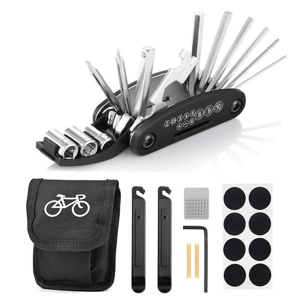 

16-in-1 bicycle repair kit multi bike tool repair bicycle tool kit, pocket bike kit tire lever self adhesive patch